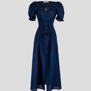 Sleeper “Marquise” Linen Dress in Navy Size Small